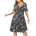 thumbnail image 1 of Robes d'Été Décontractées pour Femmes Imprimé Col en V Profond Grande Taille Robe Midi Manches Courtes Plage, 1 of 5