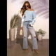 thumbnail image 5 of Suéter Informal de Mujer con Bloques de Color y Cuadros, Cuello Redondo, Larga, Jersey de Punto Corto. Azul L, 5 of 10