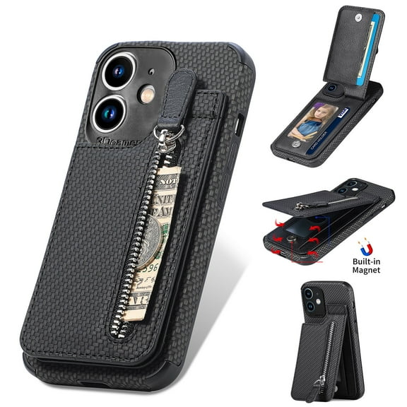 Dteck Wallet Case for iPhone 11 Zipper Wallet Case with Credit Card Holder Slot Zipper Handbag Purse Protective Leather Case for Apple iPhone 11 6.1",Black