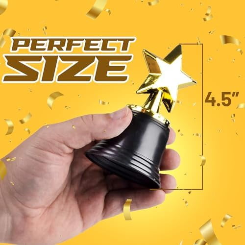 JARTC Star Trophy Award - (Pack of 12) Bulk - 4.5 Inch Gold Trophies for Kids Awards, Choice Prizes for Adults, Winner Competitions, Sports Events, Party Decorations, Teachers and Party Favors