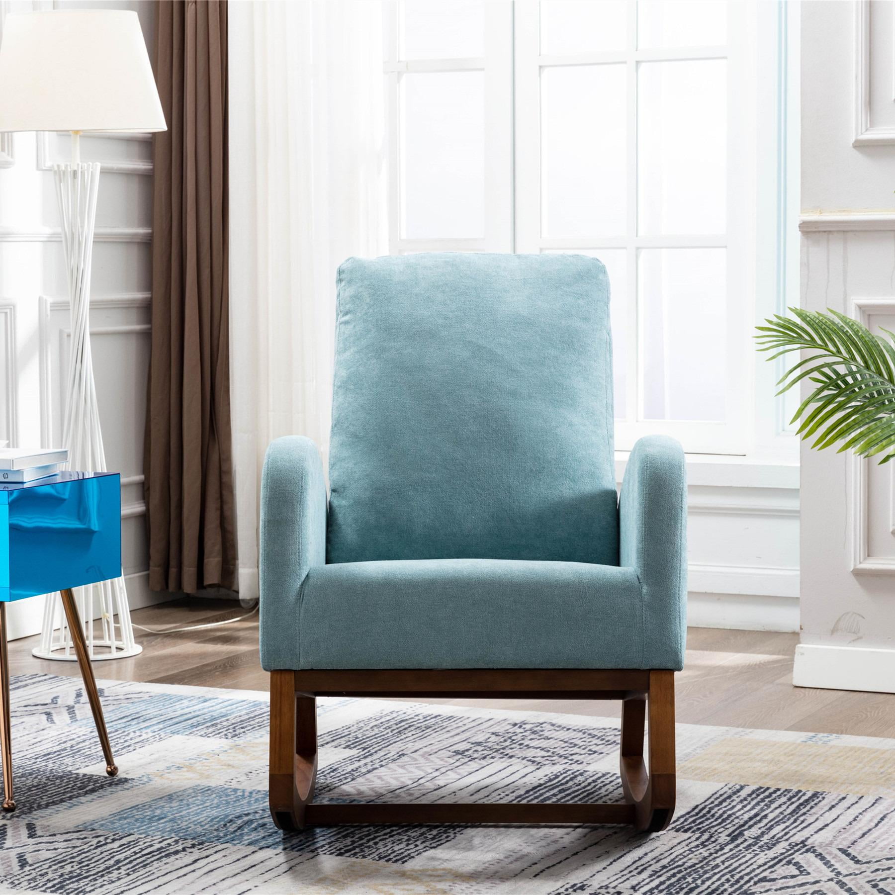 Patio Rocking Wingback Chair, Tufted Upholstered Velvet Recliner Sofa