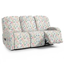 Xoenoiee Tulip Flower Pattern Stretch 3 Seats Recliner Sofa Couch Cover with Pocket, Non Slip Soft Sofa Slipcover, Washable Reclining Furniture Protector for Kids Pets