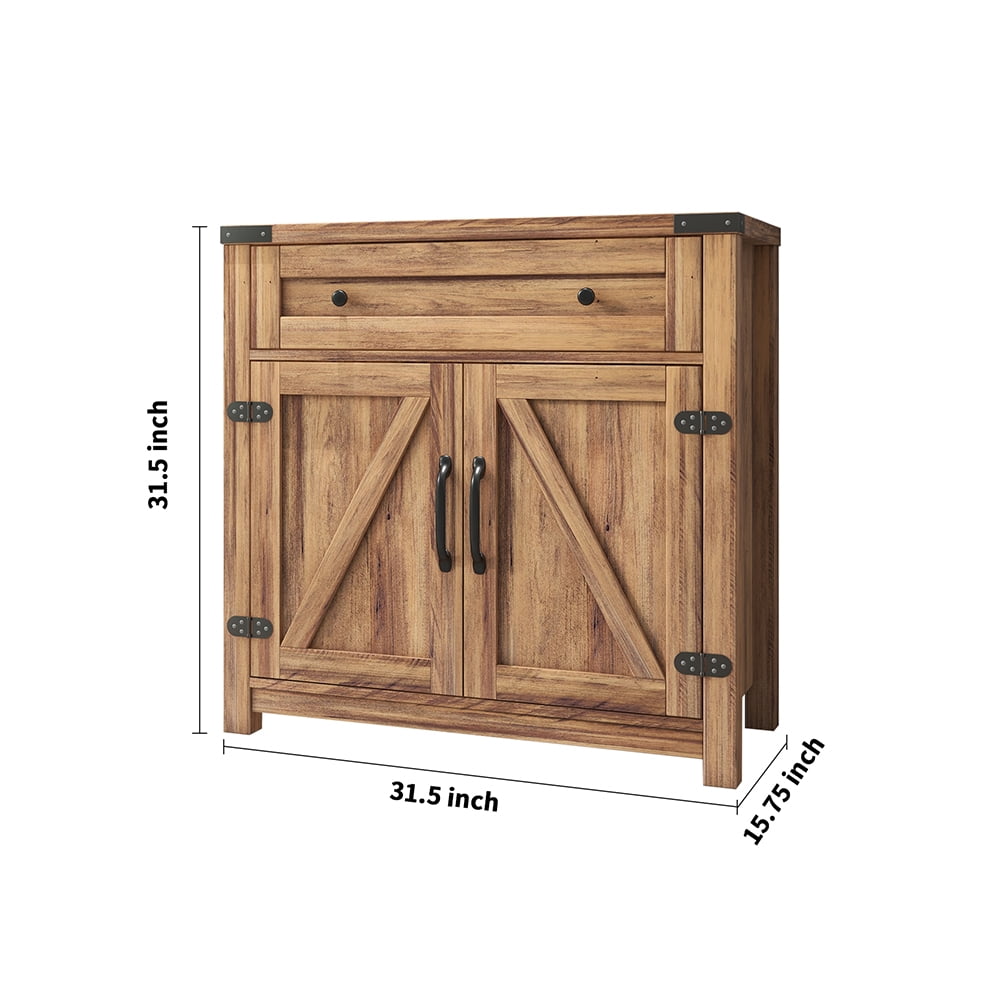 Kadyn Modern Farmhouse Double Barn Door Accent Cabinet, Wood Kitchen Storage Cabinet for Living Room, Entryway Storage Cabinet with Drawer, Light Brown