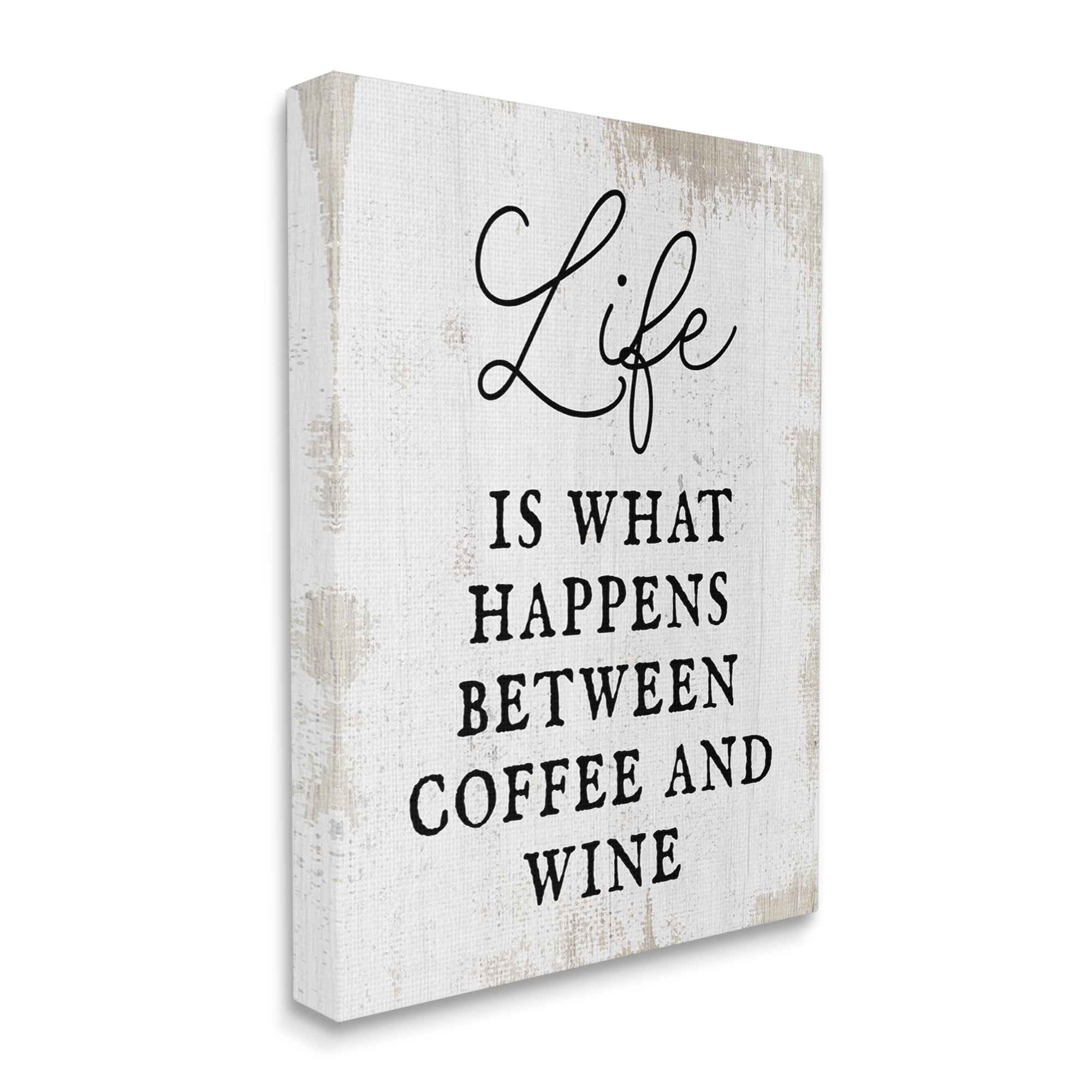 Stupell Industries Vintage Style Coffee & Wine Life Phrase Typography Canvas Wall Art, 16 x 20, Design by Lil' Rue
