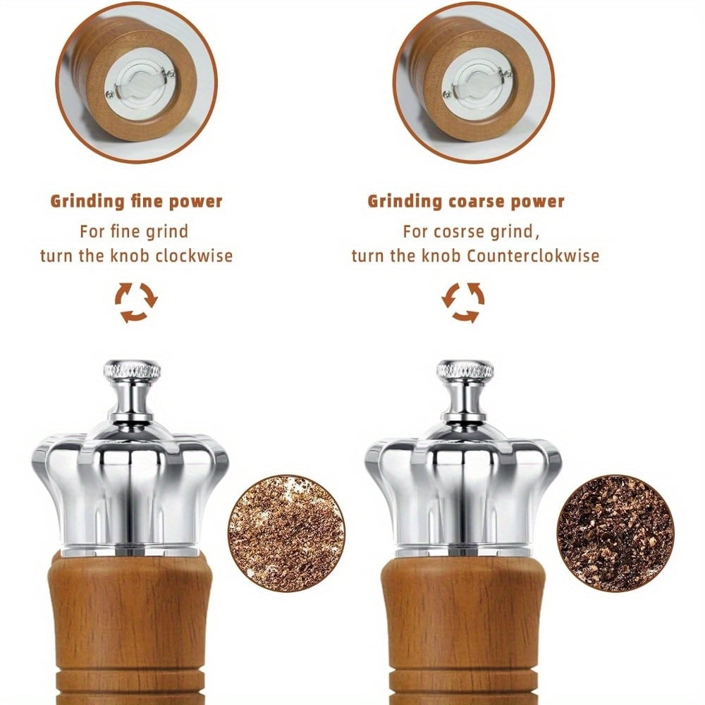 2 Pack-10 Inch Wood Salt and Pepper Grinder Set, Salt and Pepper Mill Set, Elegant Spice Shaker with Crown Lid, Kitchen Table Decor Adjustable Ceramic Core