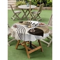 thumbnail image 4 of Outdoor Tablecloth with Umbrella Hole for Patio/Picnic/Party/Camping, Brown Boho Geometric Waterproof Table Cloth Round Cover Washable, Country Retro Abstract Lines Leaves (Dia 54"), 4 of 8