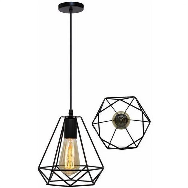 Lámpara colgante industrial Laklulu con forma de jaula y forma de nido geométrico, estilo vintage, pantalla de metal para lámpara de techo, color negro