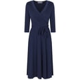 thumbnail image 2 of Bon Rosy, Women's, 3/4 Sleeve Faux Wrap Midi Dress Knee Length, Navy, L, 2 of 2