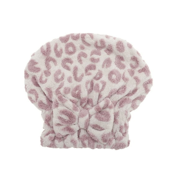 Unique Bargains 1 Pc Water-absorbent Bow Leopard Hair Towel for Bathroom Pink Coral Fleece