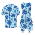 thumbnail image 5 of Psesaysky Couple Matching Outfit Blue Palm Print Womens Mini Dress or Mens Button Up Shirts for Wedding Party Formal Shirts and Monstera Sundress for Couples Beach Vacation Luau Clothes, 5 of 7
