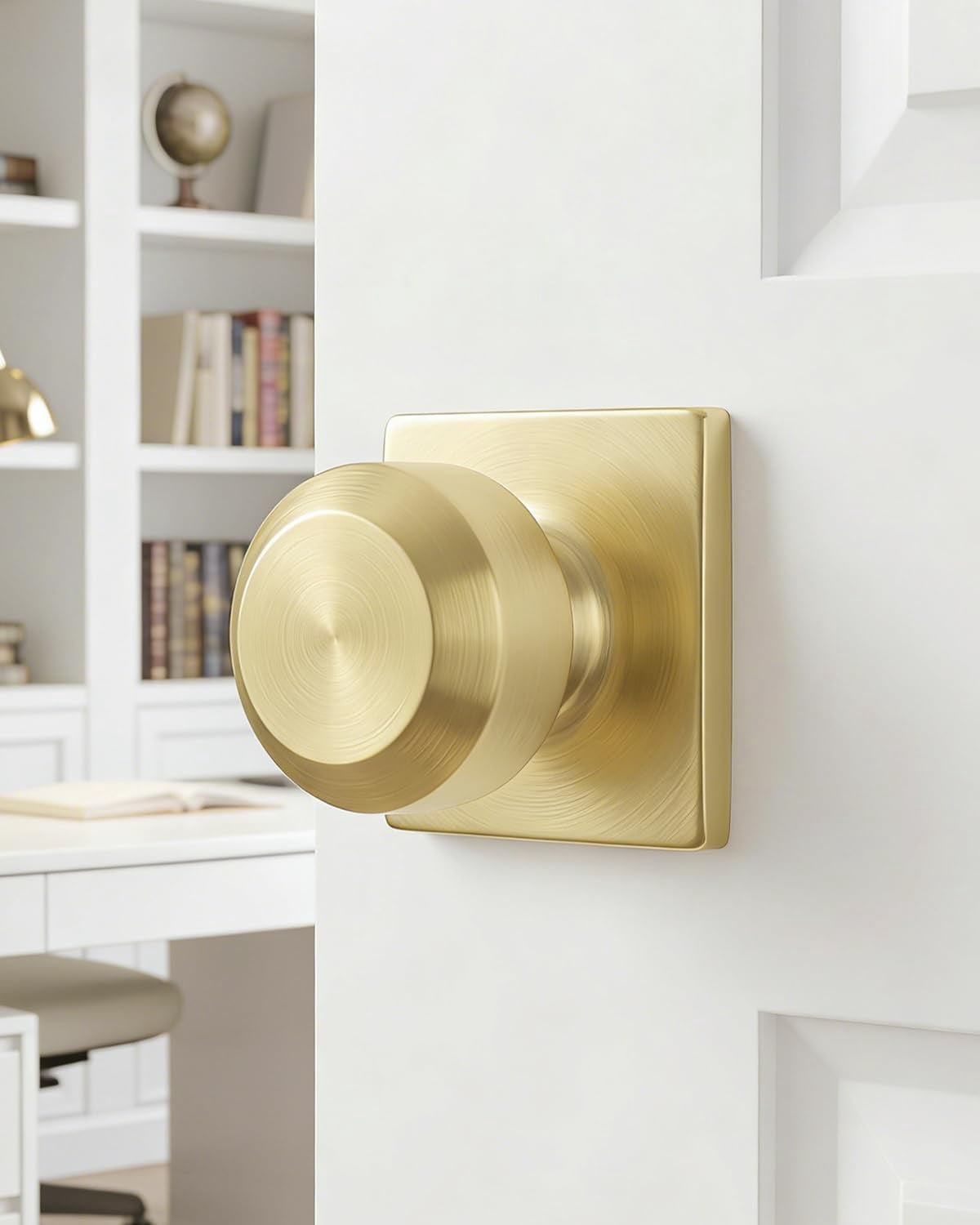 6 Pack Gold Interior Door Knobs, Passage Door Knobs for Closet and Hallways Keyless Non-Locking Doorknob Square Panel