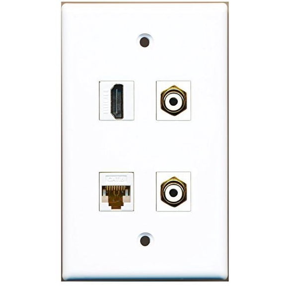 RiteAV - 1 Port HDMI 2 Port RCA White 1 Port Cat6 Ethernet White Wall Plate