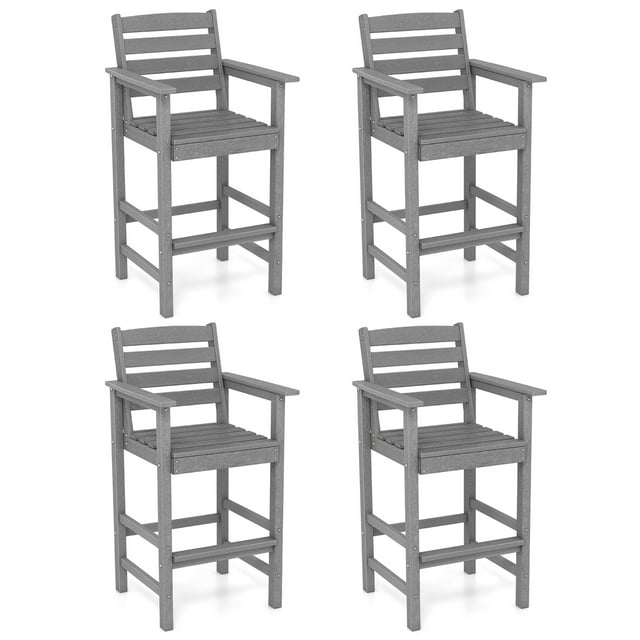 Gymax Patio Bar Stools Set of 4 Tall Adirondack Chair w/ Backrest Armrests & Footrests Gray