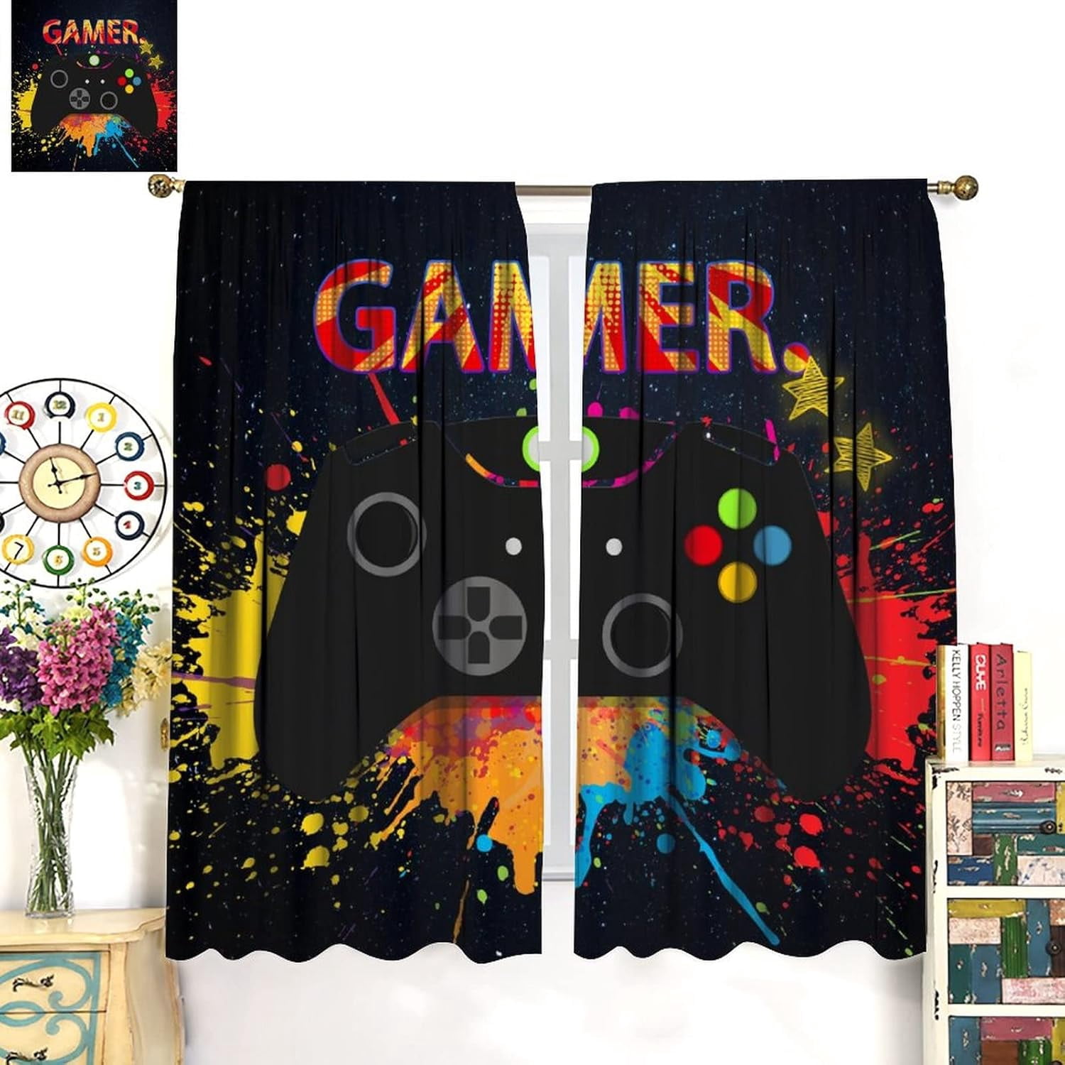Gaming Curtain for Boys Bedroom,Video Game Gamer Room Blackout Window Panels Controller Cool Gamepad Teens Kids for Living Room Decor 42/'''' Wx84/'''' L x2【Blackout】