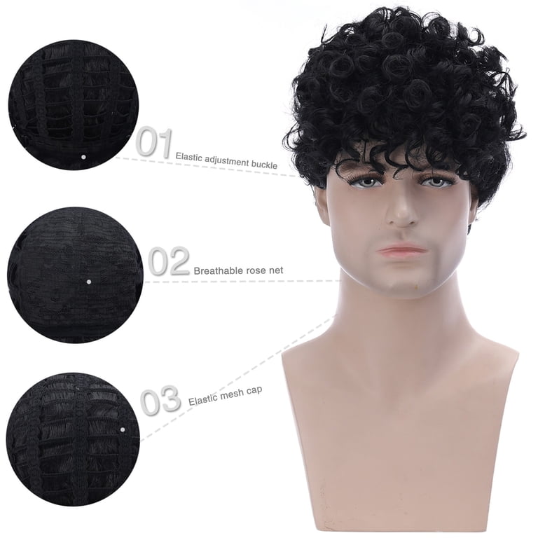 NEW ! MEN Short Curly Wig 12 Inch Human Hair Black Brand 12 Inch Brazilian Virgin Human Hair Wigs Full... From  main image 4