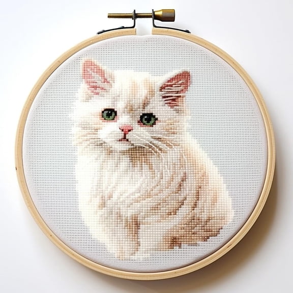 White Cat Stamped Cross Stitch Kits for Beginners Easy with Hoop 11CT Needlepoint Embroidery DIY Counted Cross Stitch Kits Art Craft Wall Decor 35x35cm(1)