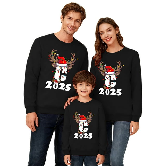 AWZXDE Christmas Pajamas Pyjama Gramme Famille Famille Noël Enfant Lettre Imprimée Col Rond Manches Longues Chandail Sans Capuche Femmes,P