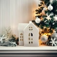 thumbnail image 5 of Floral Ceramic Christmas Village House Tealight Holder, LED Lighted Meadow House Candle Decor for Holiday Table Centerpiece, White Winter Miniature Home, 5 of 8