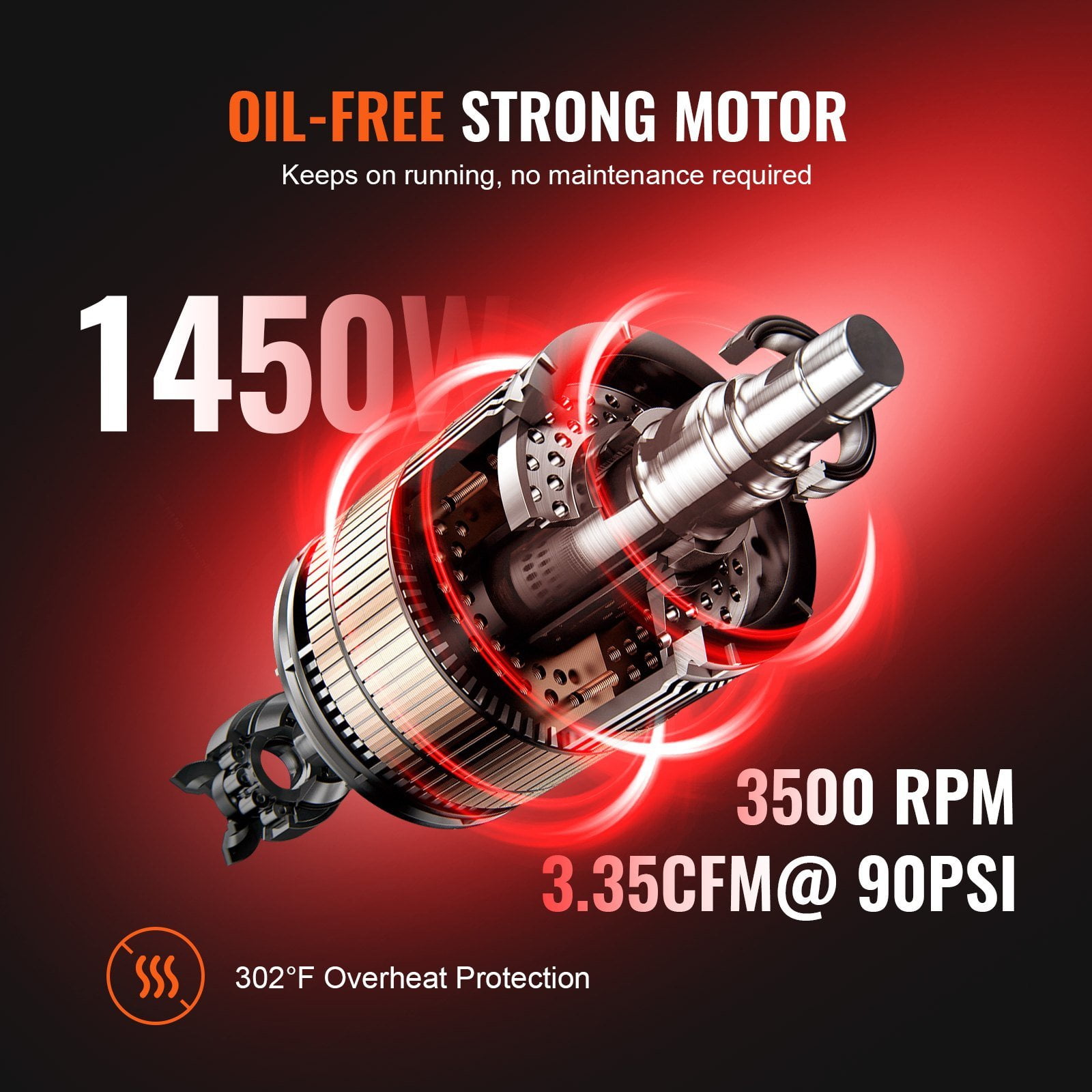 Air Compressor 6.3 Gallon 1450W 3.35 CFM@ 90PSI 70 dB Ultra Quiet Oil-Free, Efficient and Durable with Overheating Protection, Ideal for Auto Repair, Woodworking, and Tire Inflation