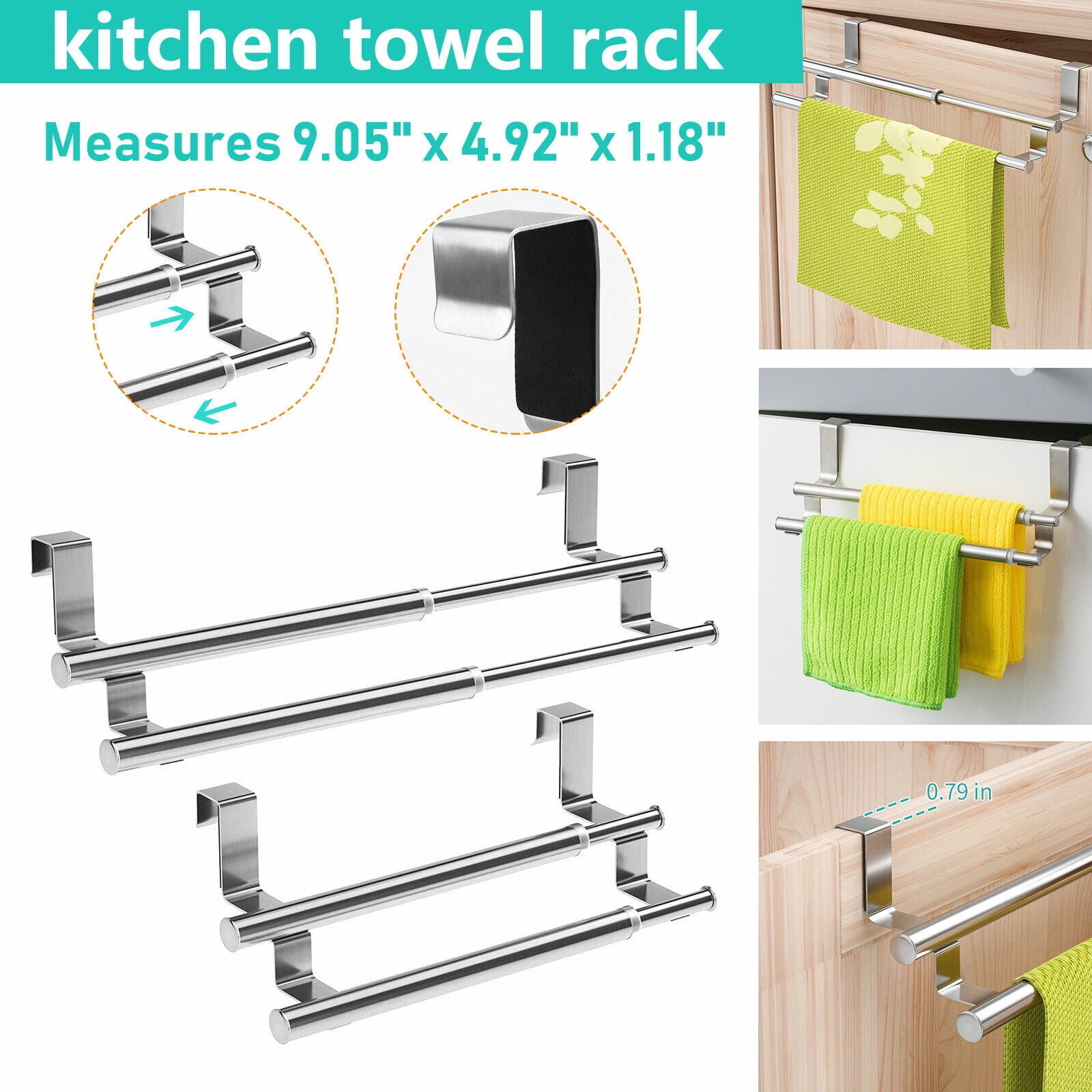 Over Door Towel Rack Bar Hook Kitchen Stainless Steel Holder