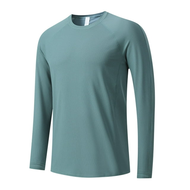 AherBiu Mens Long Sleeve Shirts Crew Neck Stretch Quick Drying Athletic Shirt Top Workout Gym Running Shirts