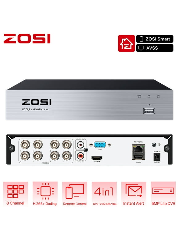 ZOSI H.265+ 8CH 1080P High Definition Hybrid 4-in-1 HD TVI DVR Video Recorder CCTV Network Motion Detection For Surveillance Security Camera System