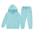 thumbnail image 2 of GobdXE Kids 2 Piece Fall Winter Tracksuit Colorful Heart and Letter Print Pullover Hoodie with Front Pocket and Drawstring Jogger Pants Casual Girls Clothing Set 4-5 Years,Sky Blue, 2 of 3