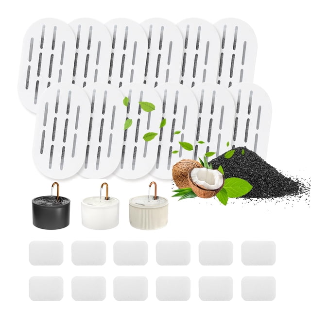 Filtros para fuente de agua para gatos MISFANS, paquete de 12, carbón y esponja