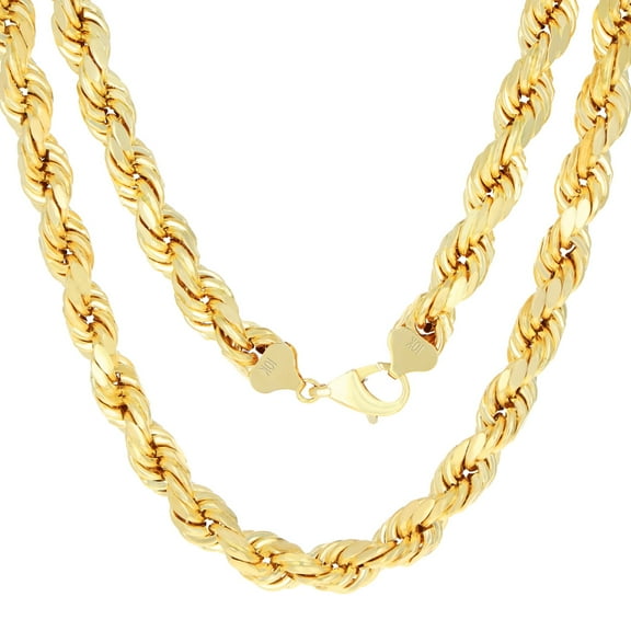 Nuragold 10k Real Yellow Gold 10mm Rope Chain Diamond Cut Necklace (22"-30") Italian Jewelry for Men