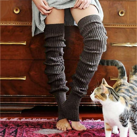 

Hanas Fashion Socks Girls Ladies Women Thigh High OVER the KNEE Socks Long Cotton Stockings Warm Gray One Size