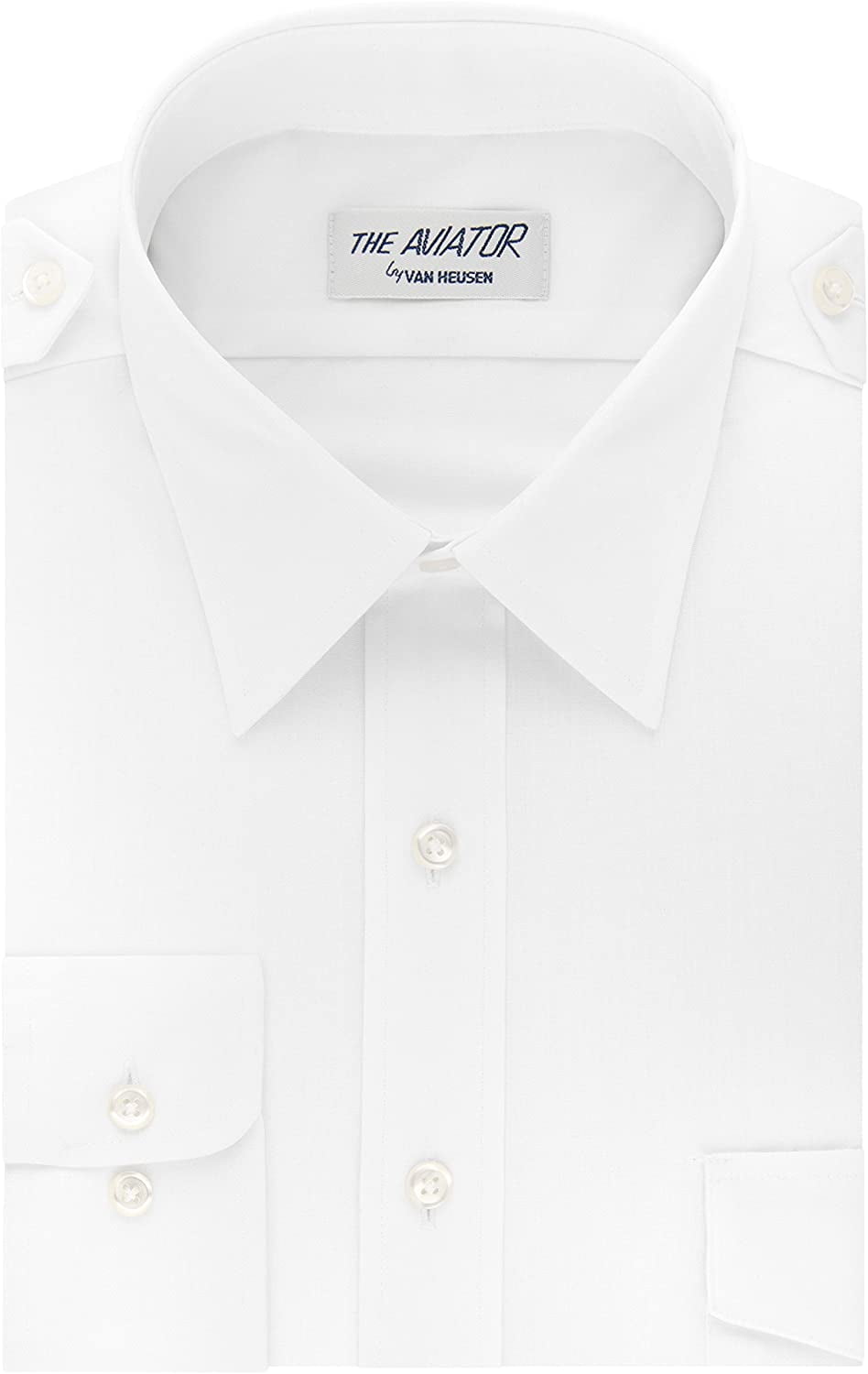White Size 17H 34/35 Long Sleeve Van Heusen Men's Aviator Pilot Shirt 