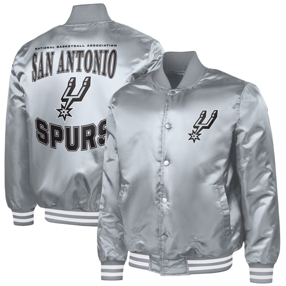 Men's G-III Sports by Carl Banks Gray San Antonio Spurs Adaptive Bold Logo Satin Varsity Jacket