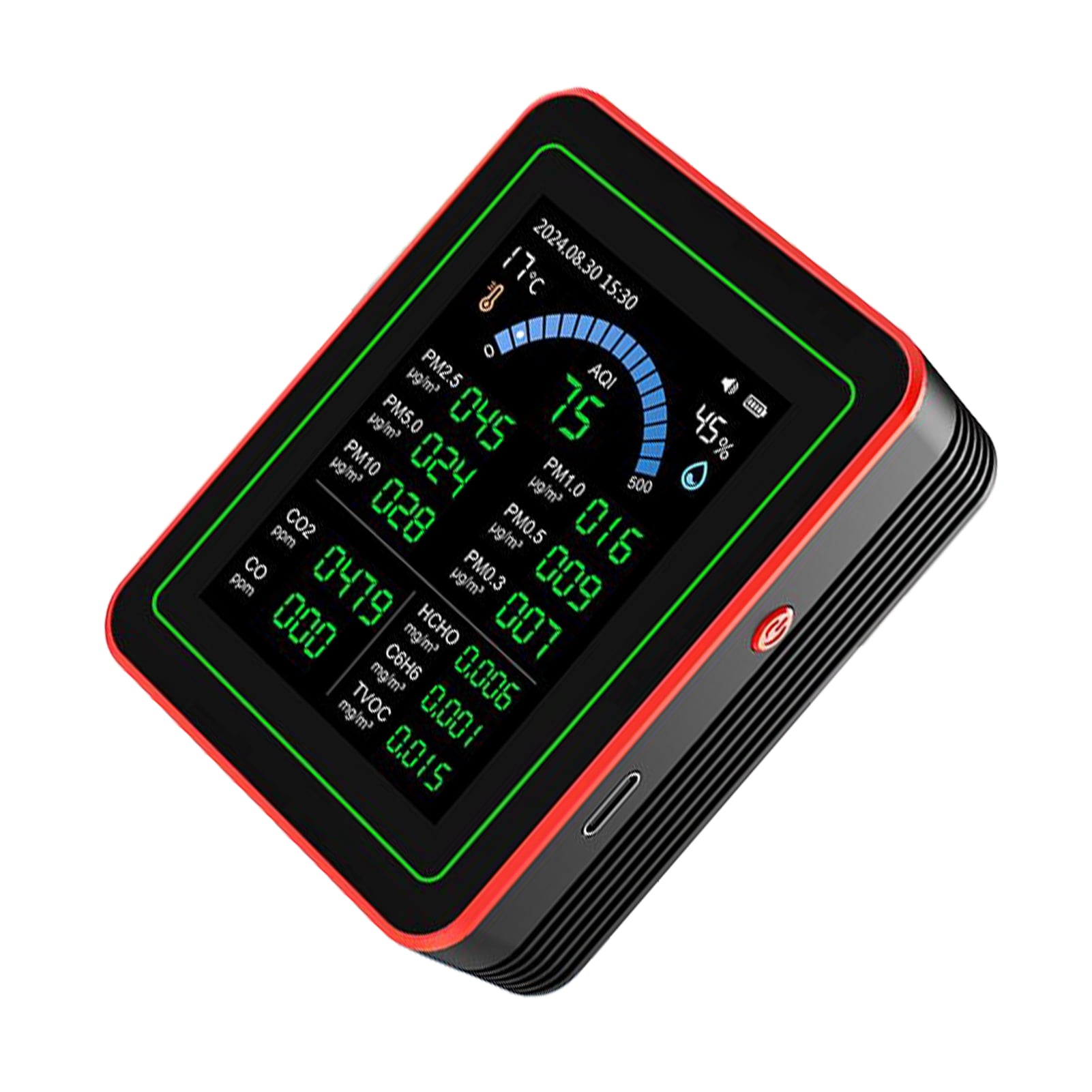 TVOC HCHO Meter CO2 Monitor Indoor, Air Quality Detector with Color Screen for Home Office, Detect PM2.5 PM1.0 PM5.0 in , Indoor Humidity Temperature Multifunctional with Data Storage