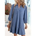 thumbnail image 6 of Denim Dress for Women Summer Casual Babydoll 2026 V Neck 3/4 Puff Sleeve Jean Dresses Sea Blue S, 6 of 9