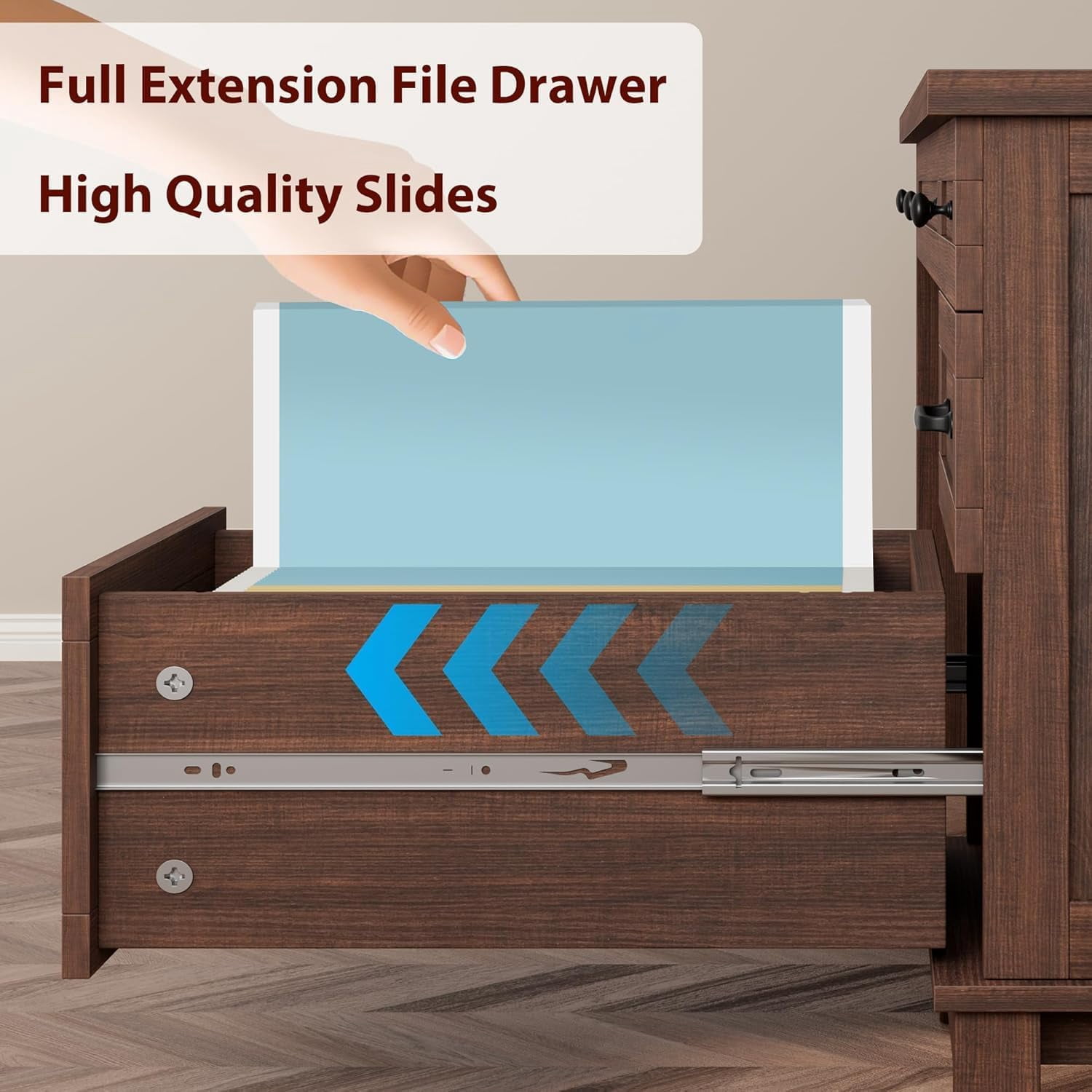 CABIHOME Farmhouse Office Desk with Charging Station & File Drawer | 53.5" Wooden Computer Desk with Built-in USB Ports, Executive Computer Desk Workspace for Home Office
