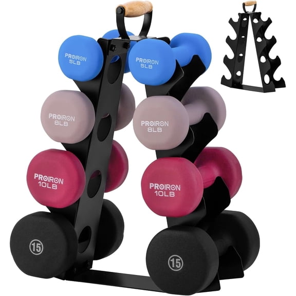 Wetheny Dumbbell Rack Stand Only (Dumbbells not Included), Compact A-Frame Weight Rack with Wooden Handle, for Home Gym Workout
