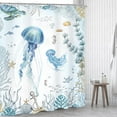 thumbnail image 2 of Ocean Jellyfish Shower Curtain 72Wx72H Inch Nautical Tropical Coastal Beach Sea Turtle Seashell Underwater Coral Blue Kid with 12 Plastic Hooks Fabric Waterproof Toilet Accessories Decor, 2 of 5