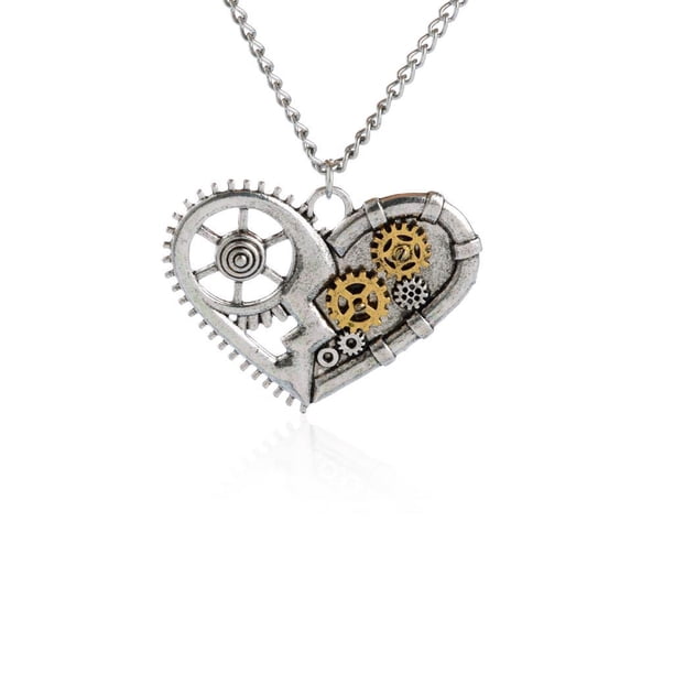Vintage Jewelry Steampunk Heart Gears Collar con Colgante de material de oro y material de plata Fernando Collar de corazón Steampunk