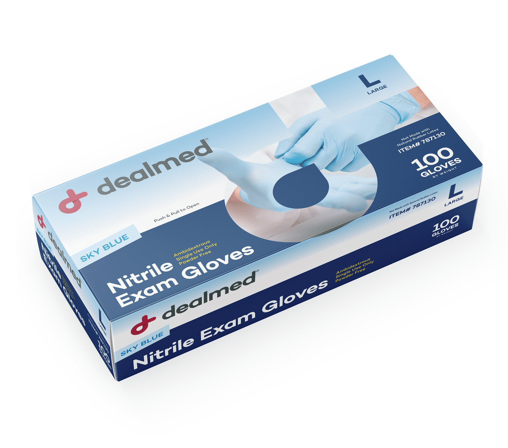 Dealmed Sky Blue Nitrile Exam Gloves, Disposable Non-Irritating Latex Free Gloves, Multi-Purpose Use Gloves for First Aid Kit and Medical Facilities (Large, Box of 100)