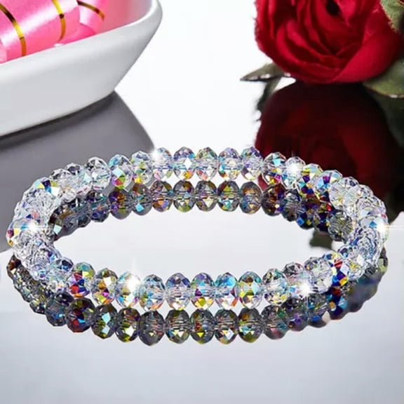 HOOUN Handmade 6mm Mixed Artificial Gemstone Round Beads Stretchy Bracelet Crystal-white