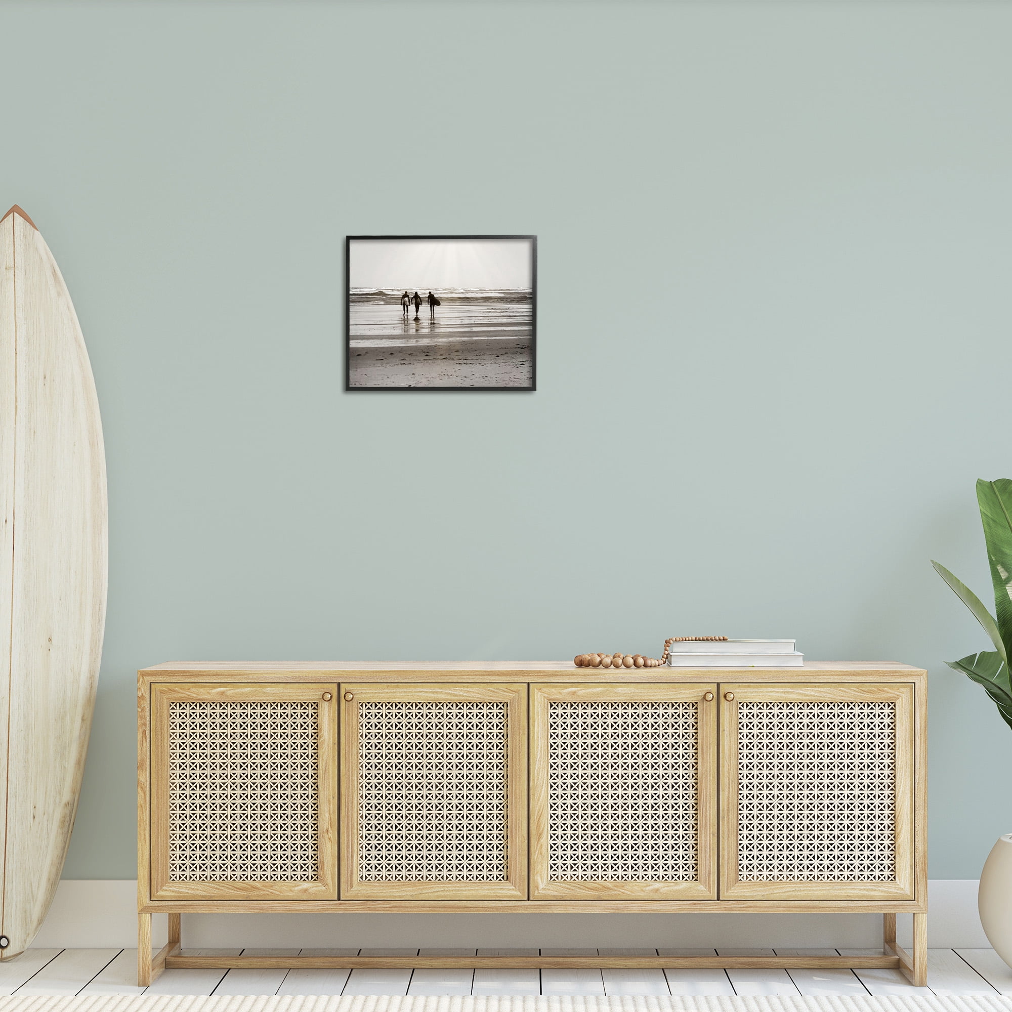 Stupell Industries Strolling Surfer Friends Landscape Photography Black Framed Art Print Wall Art, 20 x 16