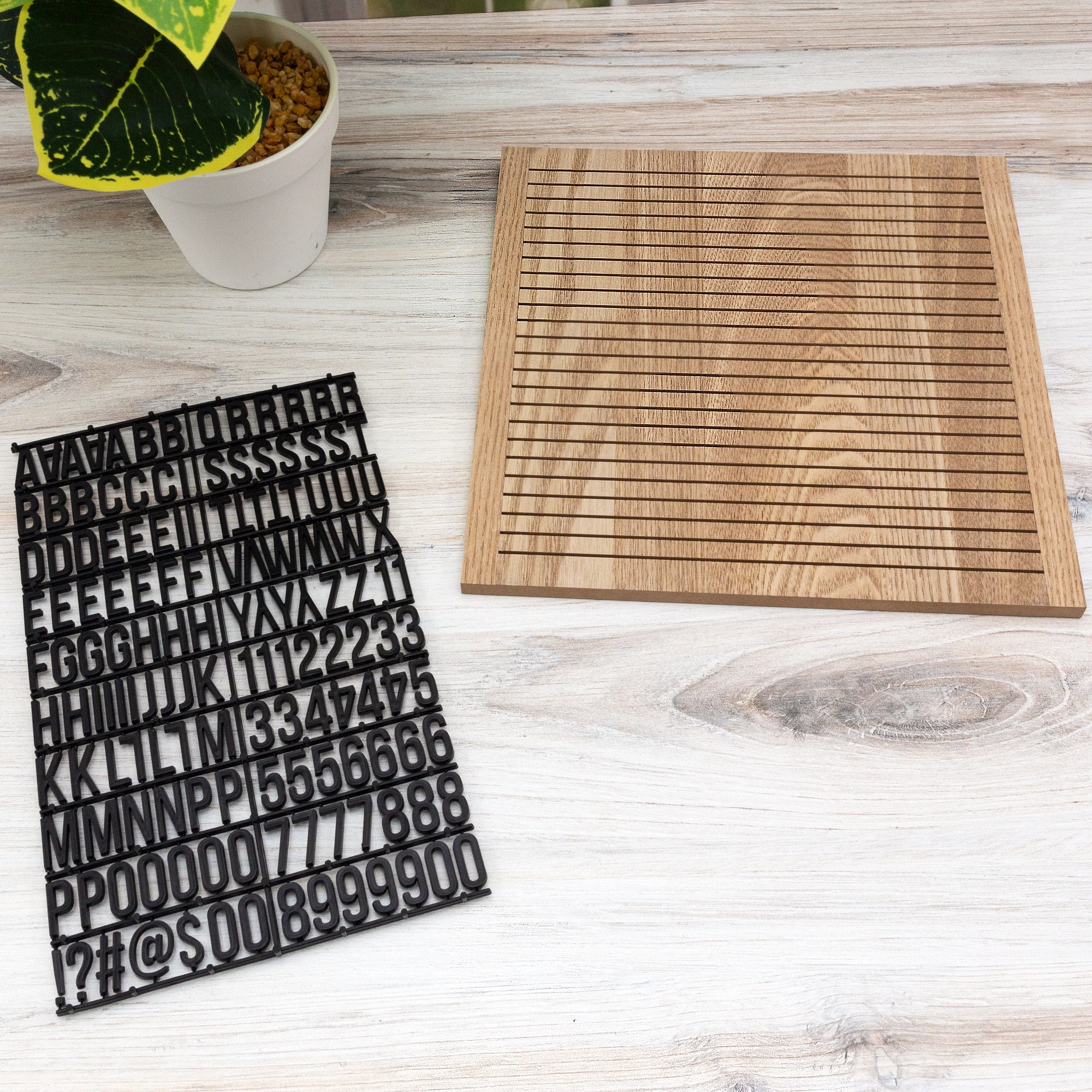 Hello Hobby Wooden Letter Board with Black Letters and Numbers Sheet, 10 in x 10 in