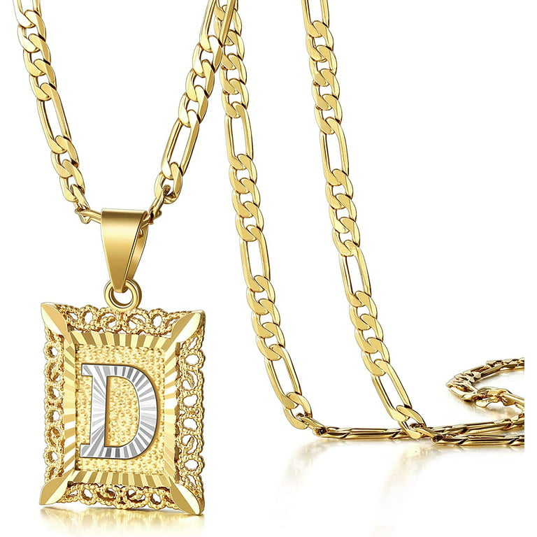 QWZNDZGR Initial Letter Pendant Necklace for Mens Womens, 18K Gold Plated  Square Capital Monogram Necklace Alhpabets from A-Z Figaro Chain Necklace