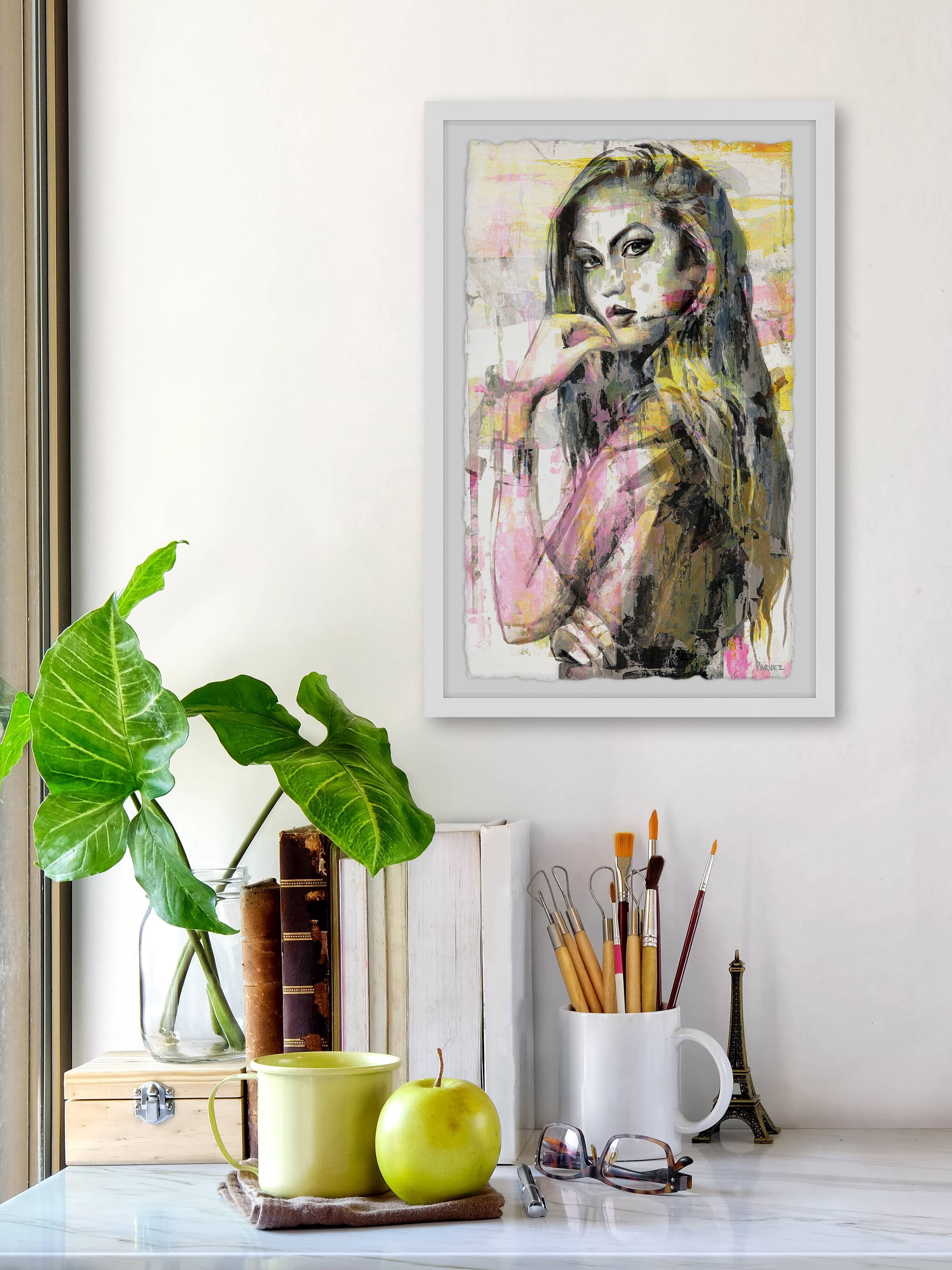 Parvez Taj "Girl in Colors" Framed Painting Print