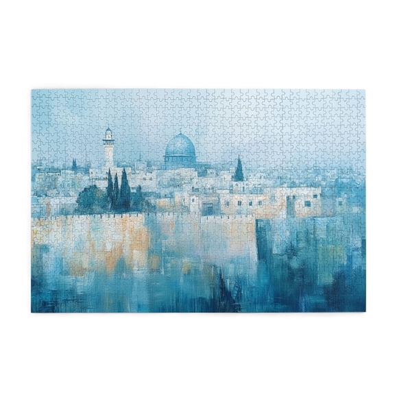 1000 PCS Blue Jerusalem 1000 Piece Wooden Puzzle For Adults,Stress Relieving Pleasure,Oil Painting Jerusalem High Difficulty Puzzle 1000 Piece,Great For Relaxation And Display For Puzzle Enthusiast