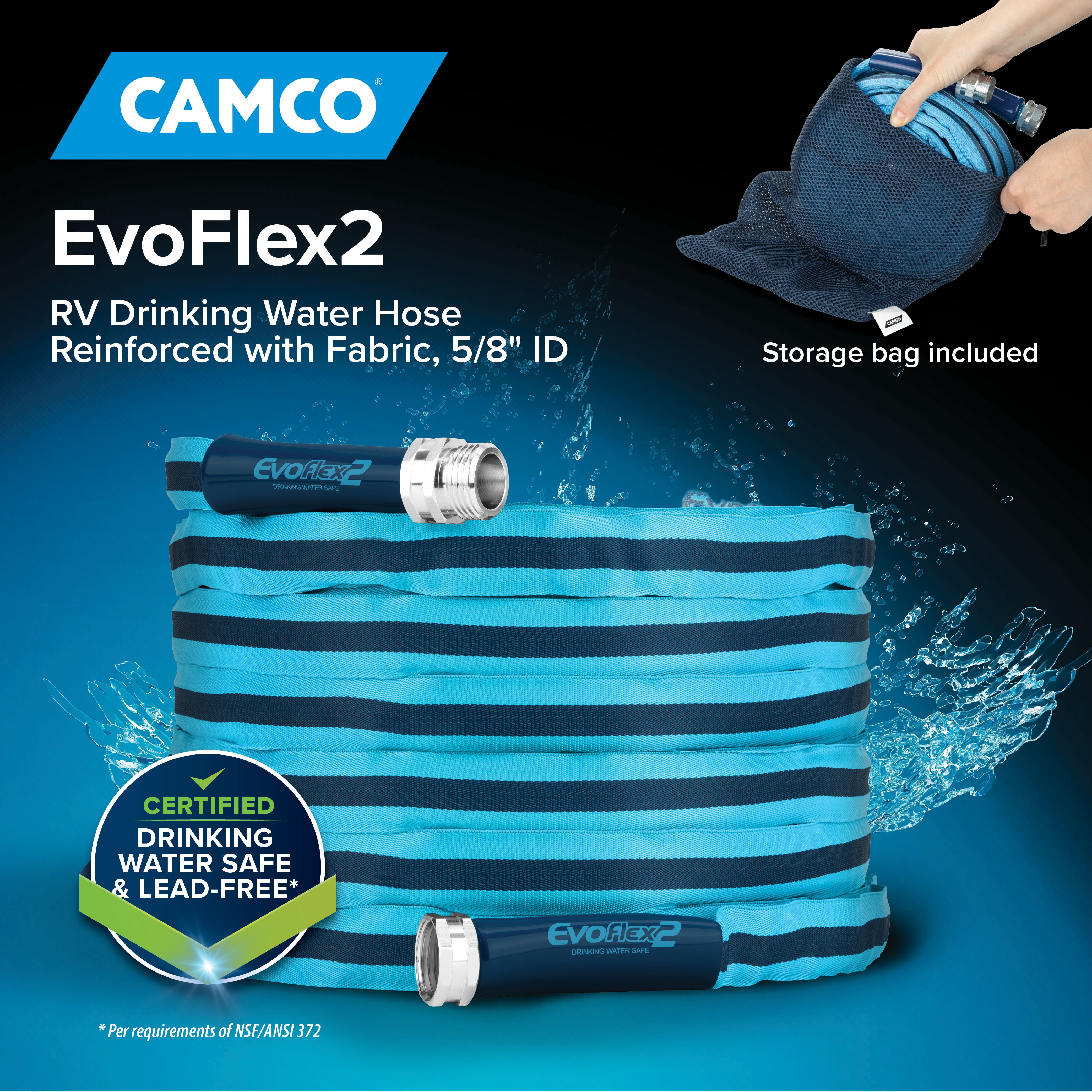(2 pack) Camco EvoFlex2 25-Foot RV Drinking Water Hose - 5/8-Inch inner Diameter, Blue (22577)