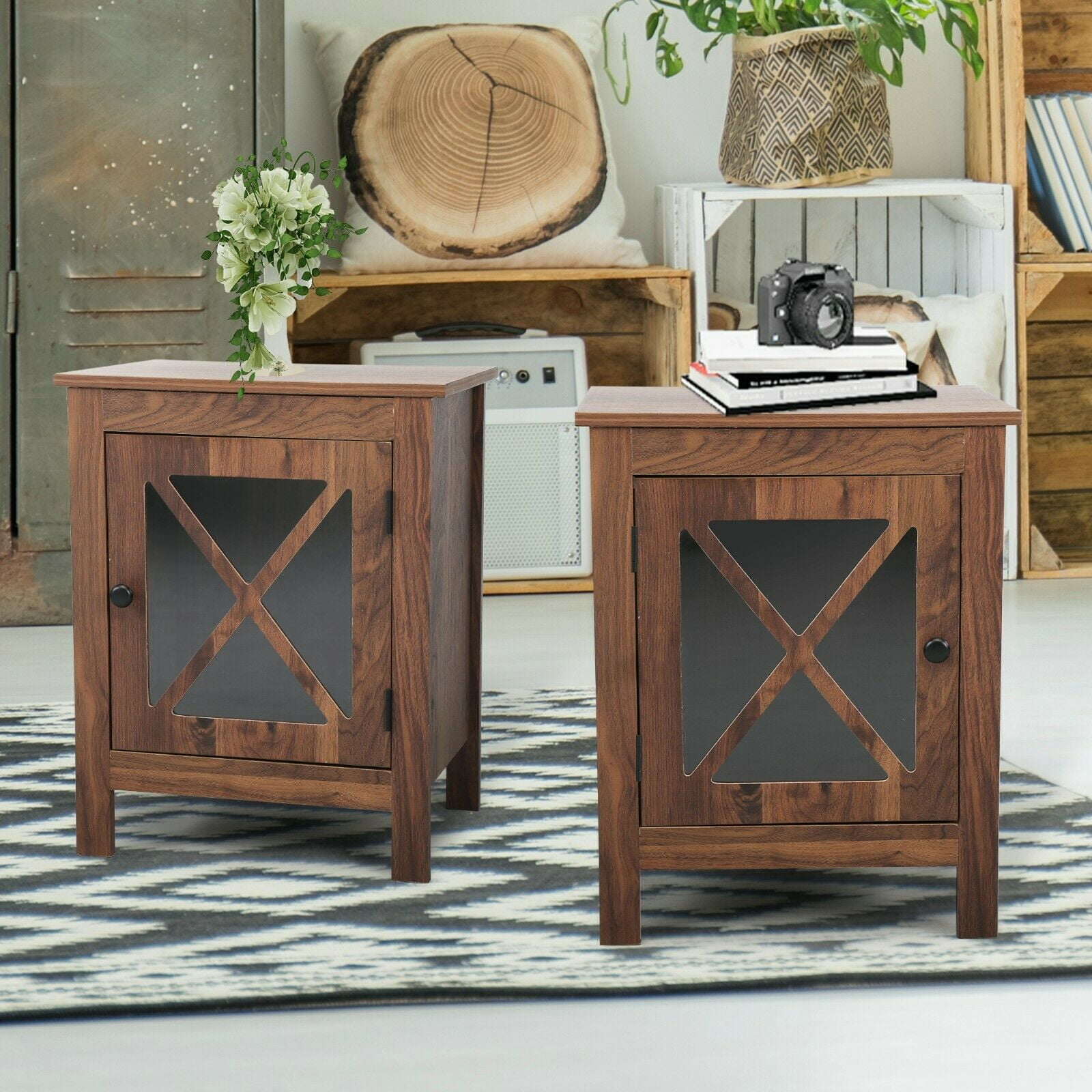 Private Jungle Set of 2 Vintage Wood End Table Nightstand Accent Display Cabinet Bedroom Office Private Jungle Set of 2 Vintage Wood End Table Nightstand Accent Display Cabinet Bedroom Office