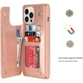 thumbnail image 5 of Fit iPhone 13 Pro Max Wallet Case with RFID Blocking Card Holder,PU Leather Double Magnetic Buttons Stand Flip Wrist Lanyard Strap Back Cover for iPhone 13 Pro Max 6.7",Mandala Print Rosegold, 5 of 14