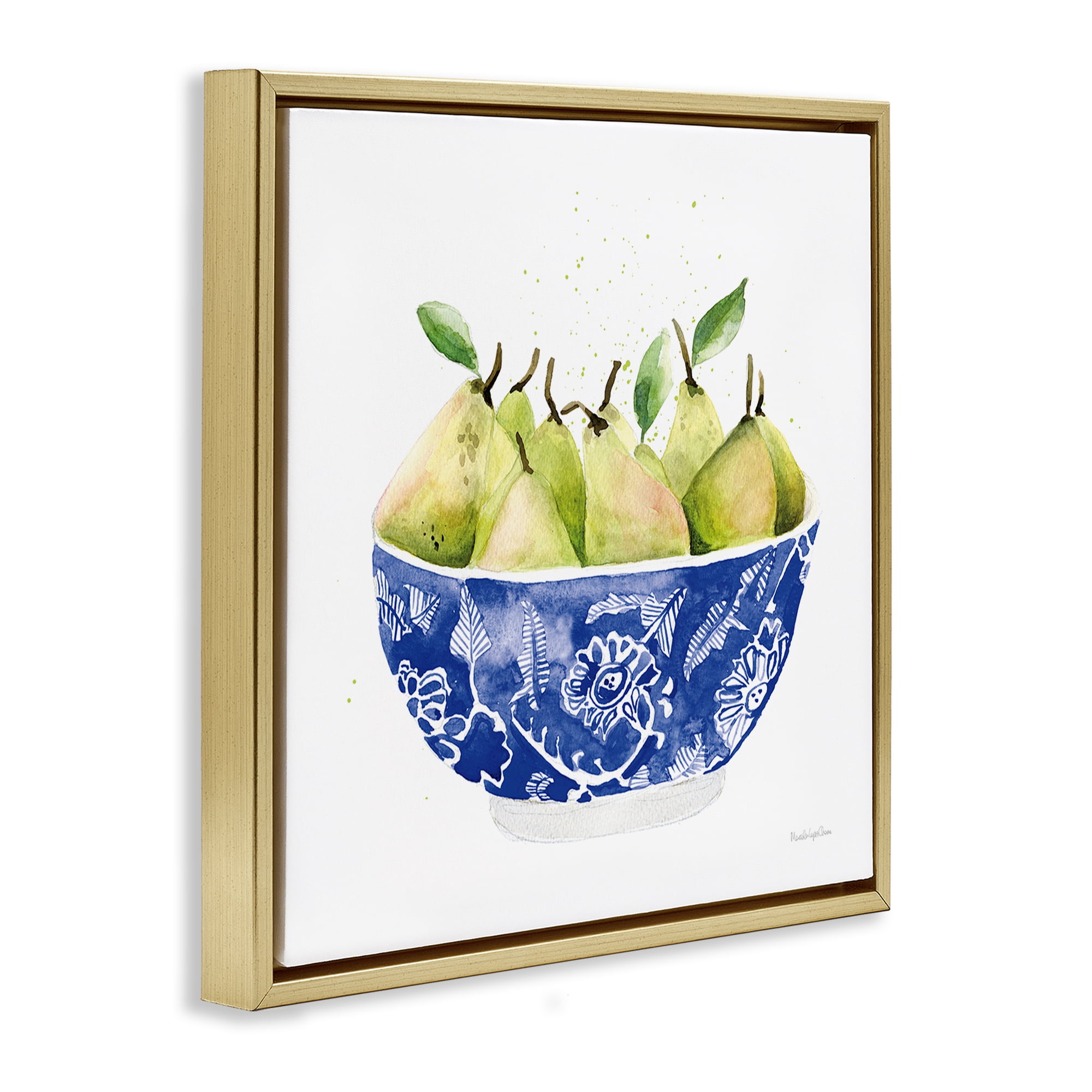 Stupell Industries Elegant Bowl of Pears Food & Beverage Painting Gold Floater Framed Canvas Art Print Wall Art, 25 x 25