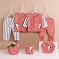 thumbnail image 2 of CAUYDY Infant Girls Outfits Preemie Boys Clothes Newborn Layette 2 Long Sleeve Shirt + Warm Hat + 2 Pants + Bib + Bellyband 7Pcs Cotton Set Fall Winter Sizes 0-3 Months,Red, 2 of 5